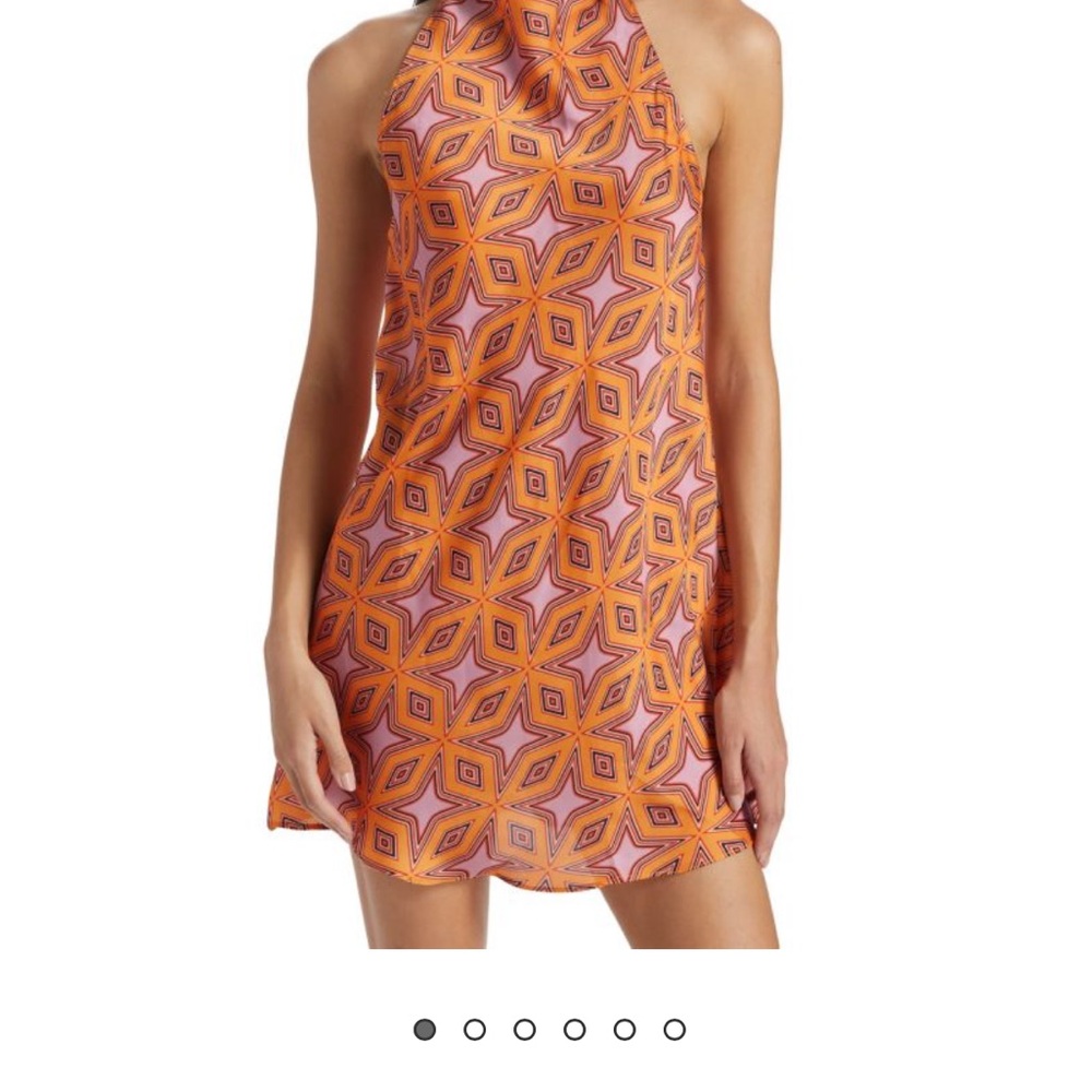 Claude Kameni 70s Geometric Orange and Pink Halter Dress